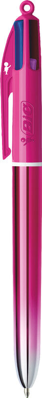 BIC 4 Farben Multifunktionskugelschreiber – 4 Farben, Spitze 0,32 mm, Schiebe, Pink Metallic, dokumentenecht