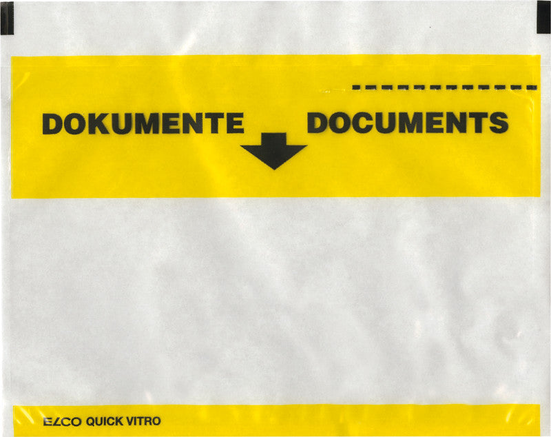 Elco Dokumententasche – C6 (165 × 120 mm), Fensterstreifen, bedruckt, gelb, selbstklebend – 250 Stück