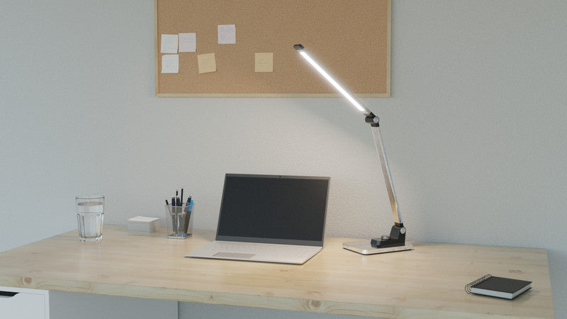 Hansa LED-Tischleuchte Breeze – stufenlos dimmbar, dreh-/neigbar – 3000–5800 K – 450 lm, 9 W – silber, ABS