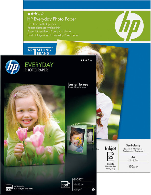 HP Fotopapier – glänzend, A4, 200 g/m², 100 Blatt – für Inkjet-Drucker