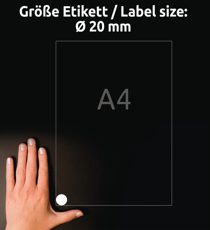 Avery Druckeretiketten, Ø 20 mm, weiss, Papier, permanent, 880 Etiketten (10 Blatt)