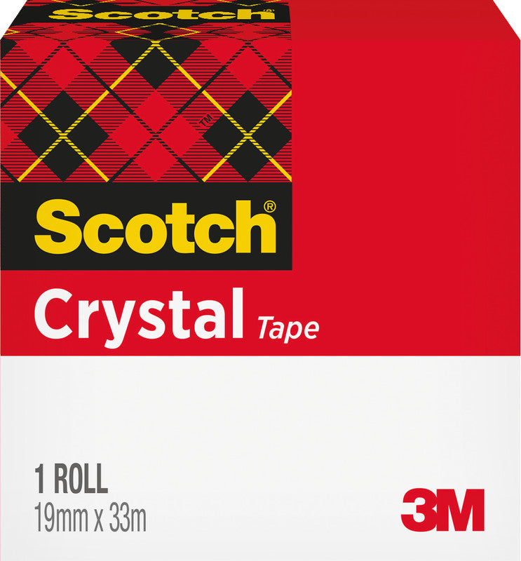 Scotch Büro-Klebeband Crystal – permanent, Kunststoff, 19 mm × 33 m, Kern Ø 25 mm