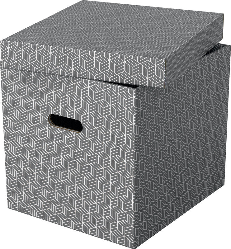 Esselte Cube Archivschachtel A4 – mit Griffloch, 320 × 315 × 365 mm, Grau, Karton, 3er Pack