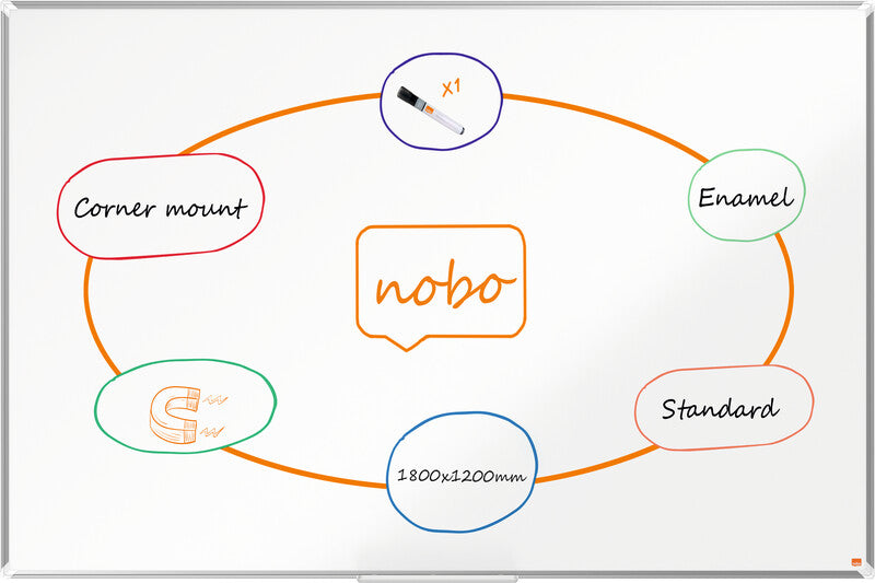 Nobo Whiteboard – 180 × 120 cm, Emaille, magnetisch, Aluminiumrahmen, Wandmontage
