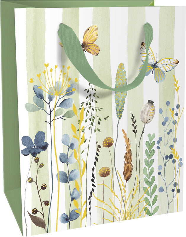 Braun + company Tragetasche – Flowers and Stripes – Papier, matt, mit Ripsband – 120 × 150 × 60 mm