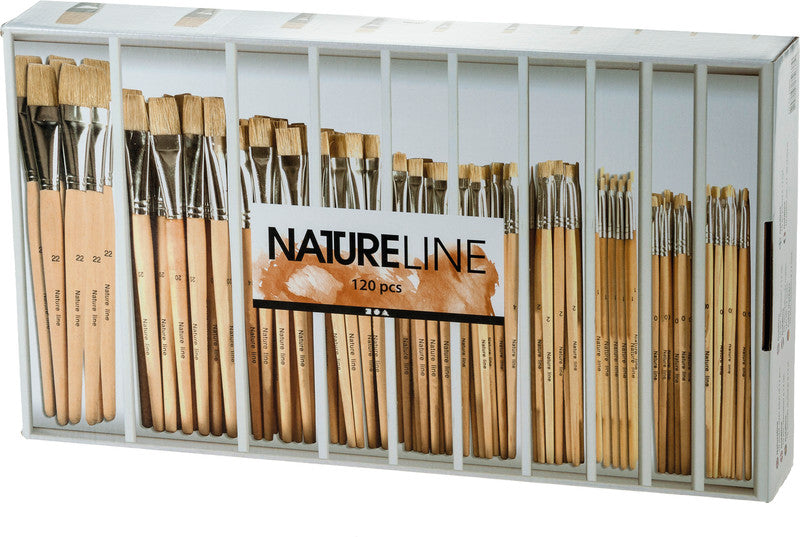 Pinsel-Set – Flachpinsel, Schweineborsten, Holzstiele, 120er-Set, mit Aluminiumzwinge