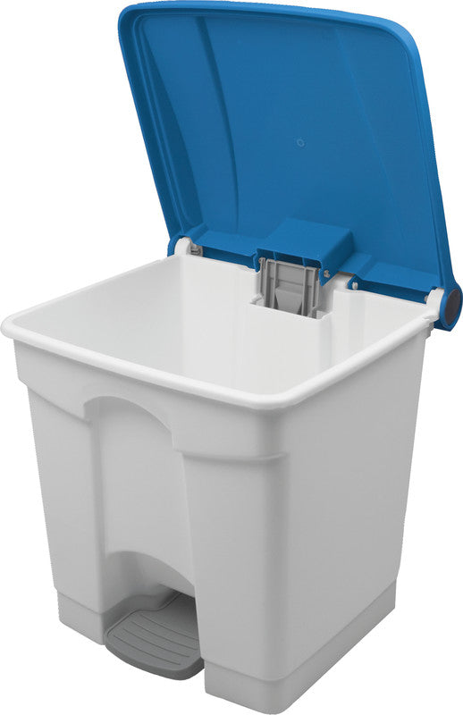Helit Abfallcontainer the step – 30 l – mit Deckel – Kunststoff, weiss – B × H × T 410 × 440 × 400 mm