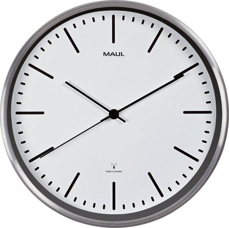 MAUL Wanduhr fly – Funk – Ø 30,5 cm, weiss, Aluminium