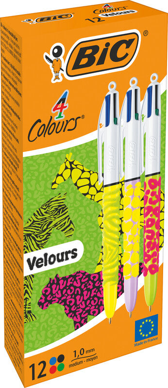 BIC 4 Farben Velours Multifunktionskugelschreiber – 4 Farben, Spitze 0,32 mm, Schiebe, nachfüllbar