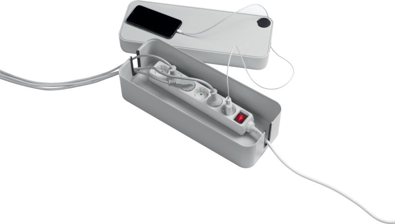 Durable Kabelbox Box L – 406 × 156 mm, Kunststoff, Grau, für 5-fach-Steckdosenleiste