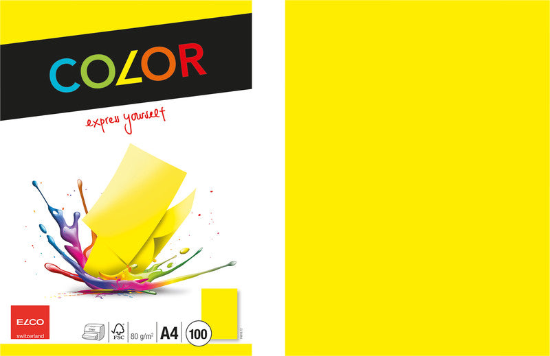 Elco Kopierpapier – A4, 80 g/m², intensivgelb – für Inkjet/Laser/Kopierer – FSC – 100 Blatt