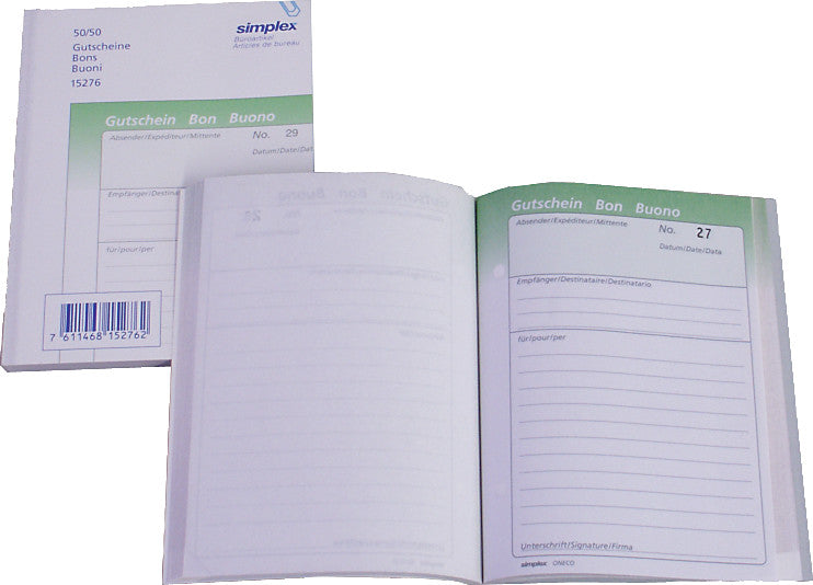 Simplex Formularblock – Gutscheine, mehrsprachig, 50 Blatt, A6