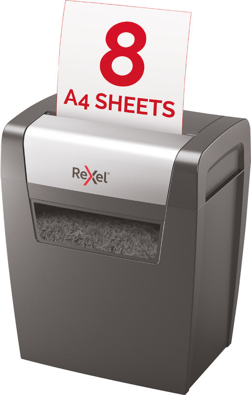 Rexel Momentum X308 – Aktenvernichter, DIN P-3, Partikelschnitt 5 × 42 mm, 8 Blatt, 15 l, A4