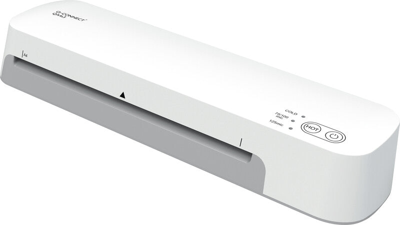 Q-CONNECT S3 Laminiergerät A4 – 2-Rollen, 75–125 µm, Kaltlamination, Aufheizzeit 1 Min., 420 mm/min, Weiss