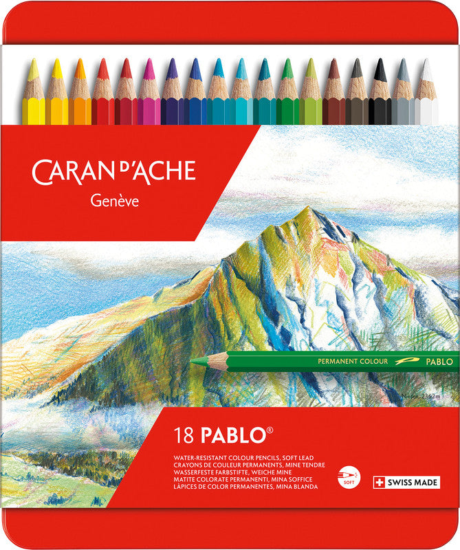 Caran d-Ache Caran d'Ache Buntstifte Pablo – 18 Farben, im Metalletui, Ø 3,8 mm, FSC