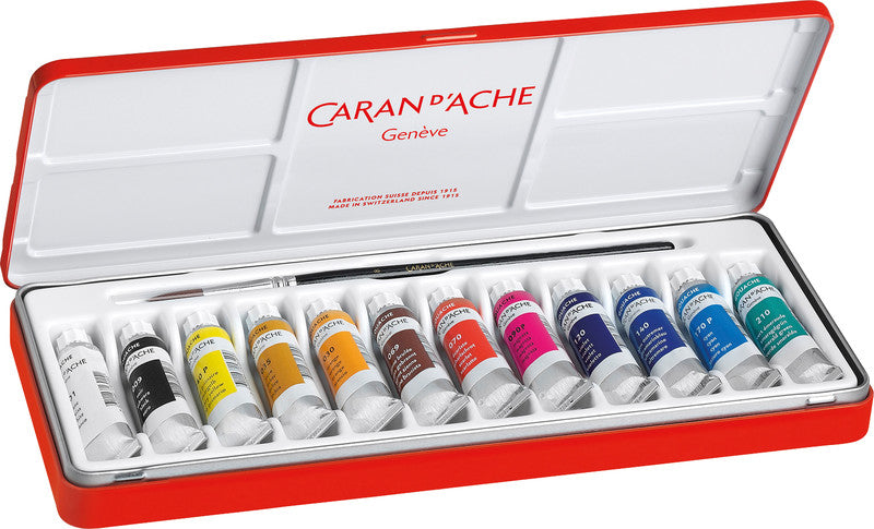 Caran d-Ache Gouache – Set – 12 Farben, 12 × 10 ml, inkl. Pinsel