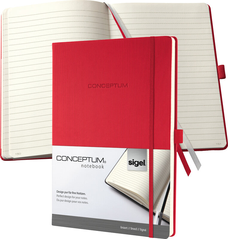 Sigel Notizbuch A4, liniert, Fadenheftung, 194 Seiten, 80 g/m² – rot