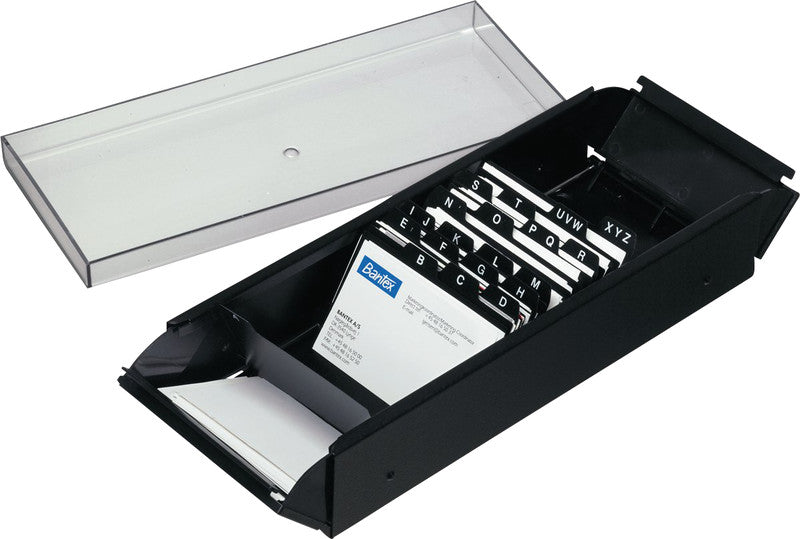 Bantex Visitenkartenkasten quer, schwarz, Metall – 1 Stück – für Visitenkarten bis 90 × 55 mm