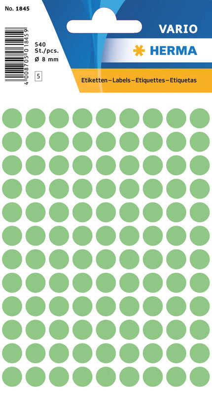 HERMA Vario Schmucketiketten – Motiv Farbpunkte – Papier, 540 Stk, 5 Bogen, Ø 8 mm
