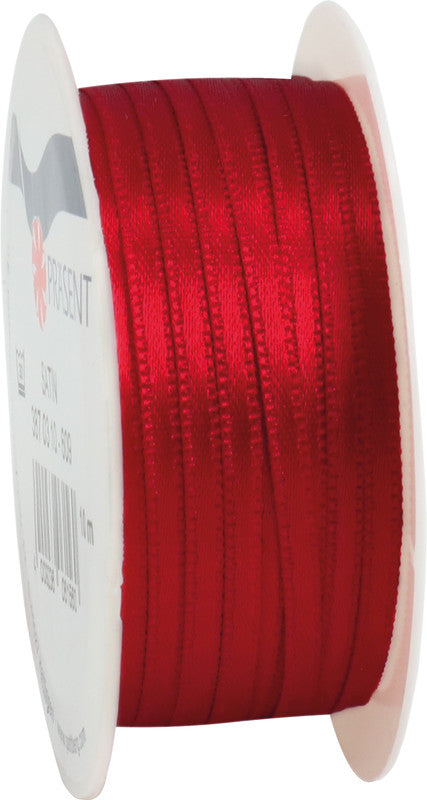 Präsent Geschenkband – echte Webkante – 3 mm × 10 m – Kunststoff, Dunkelrot