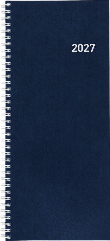 Biella Agenda – 1 Woche/2 Seiten, Spiralbindung, 13,5 × 31,5 cm, Jan–Dez, 2026, Dunkelblau, FSC