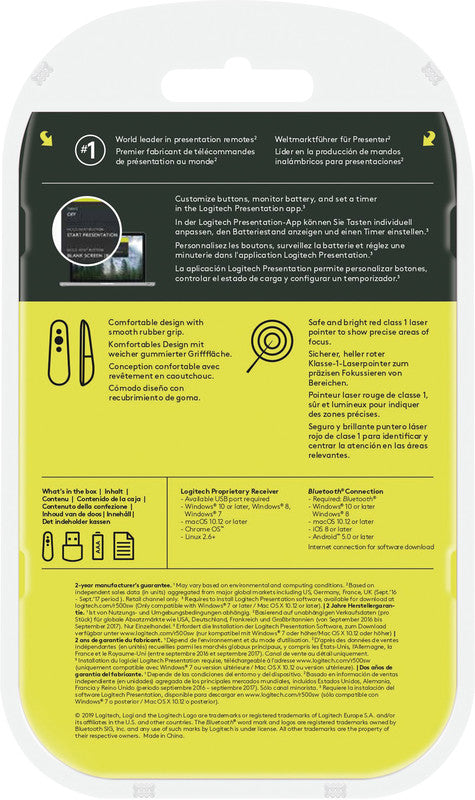 Logitech R500s – Presenter – Laser Klasse 1, Bluetooth, 2,4 GHz, Reichweite ca. 20 m, für Windows/Mac/iOS u. a.