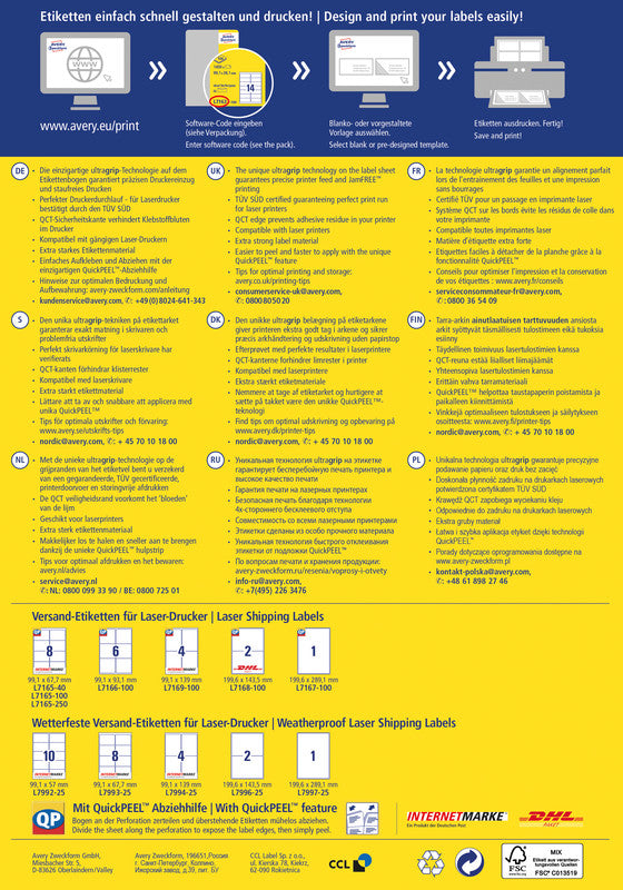 Avery Versandetiketten, 99 mm × 93 mm, weiss, Papier, permanent, 600 Etiketten (100 Blatt)