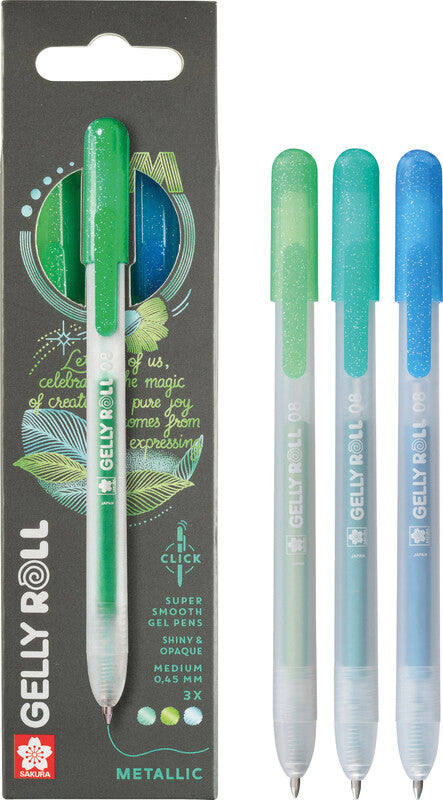 Sakura Gelly Clicker Gelschreiber 3er Set – 3 Farben, 0,5 mm, schnelltrocknend, Druckmechanik