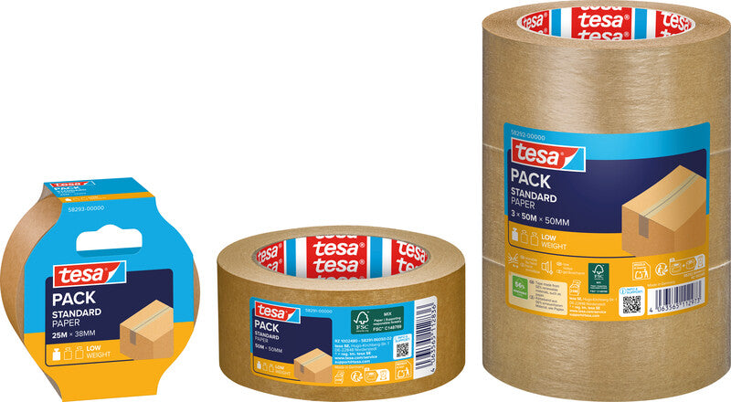 TESA Papier-Verpackungsband – permanent, glatt, 50 mm × 50 m, braun, Kern Ø 76 mm