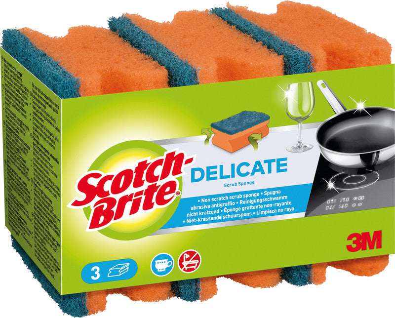 Scotch-Brite Universalschwamm – Kunststoff, 9 × 4,5 × 7 cm, rot, mit Griffleiste, 3 Stk.