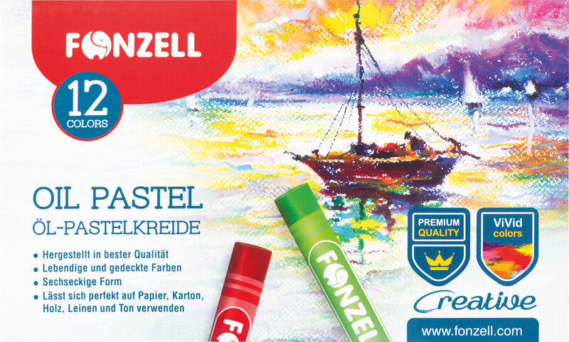 Fonzell Ölpastelle – Set – 12 Farben, für Papier, Karton & Leinwand