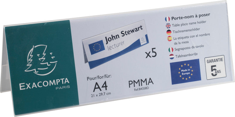 Exacompta Namensschild – 300 × 70 mm – Acryl – Weiss – 5 Stk.