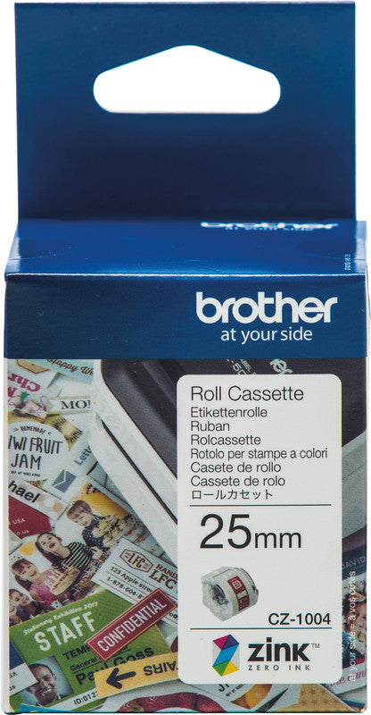 Brother Etikettenrolle, 25 mm × 5 m, weiss, Papier, permanent, für VC-500W