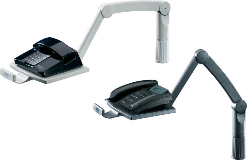 Hansa Telefonschwenkarm – Zwinge, Kunststoff, Schwarz, 185 × 490 mm – für Tischplatten 20–72 mm und Telefone