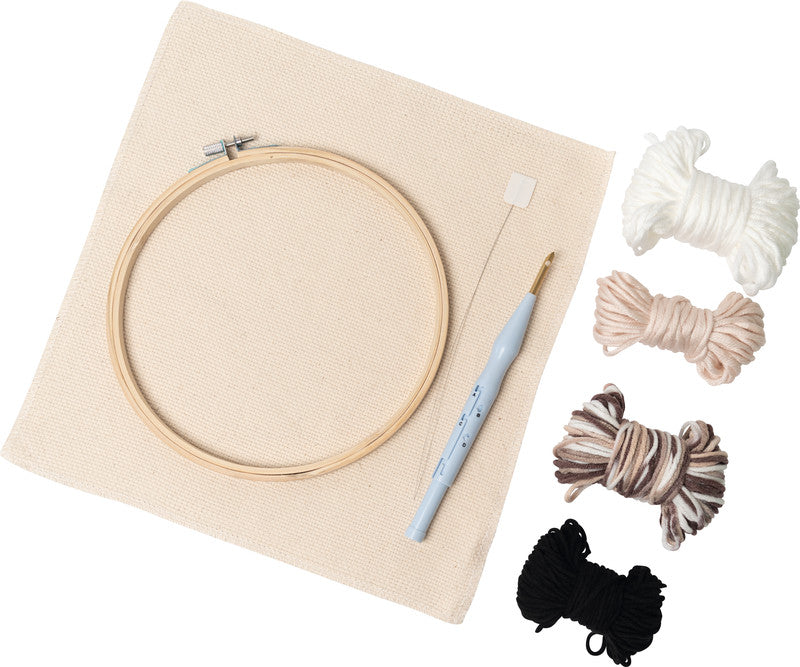 Folia Punch Needle Set – Mönchsstoff 300 × 300 mm, Stickrahmen Ø 200 mm – Wolle & Anleitung