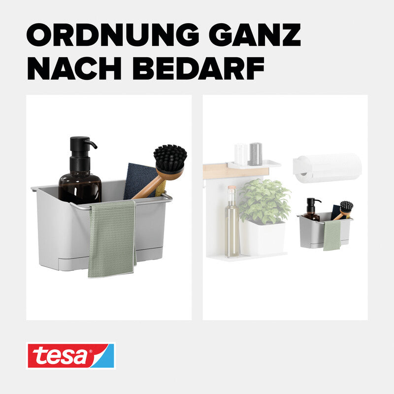TESA Spülbecken-Organizer – mit TESA Power.Kit-Befestigung, wieder ablösbar, belastbar bis 5 kg – ABS – Weiss
