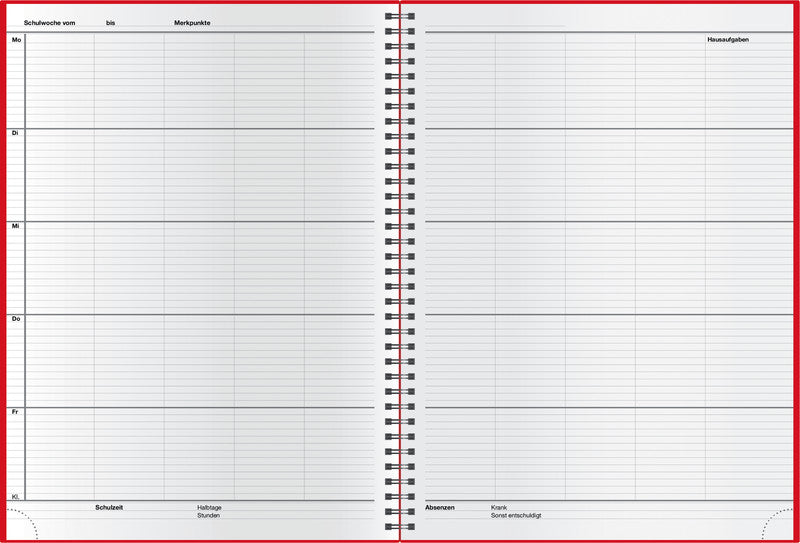 Verlag für unterrichtsm. Unterrichtsheft A4, Spiralbindung, Karton, 128 Seiten, perforiert, 100 g/m² – Rot