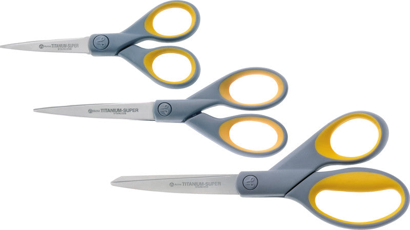 Westcott Universalschere Titanium Super – für Rechts- und Linkshänder, spitz, Softgrip, Kunststoff, gelb