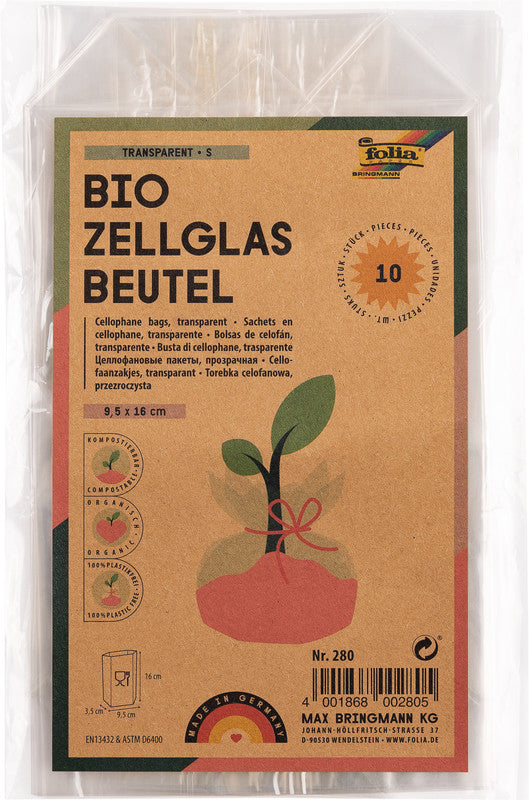 Folia Cellophantüten – neutral – mit Kreuzboden, Kunststoff, transparent – 95 × 160 mm – 10 Stk.