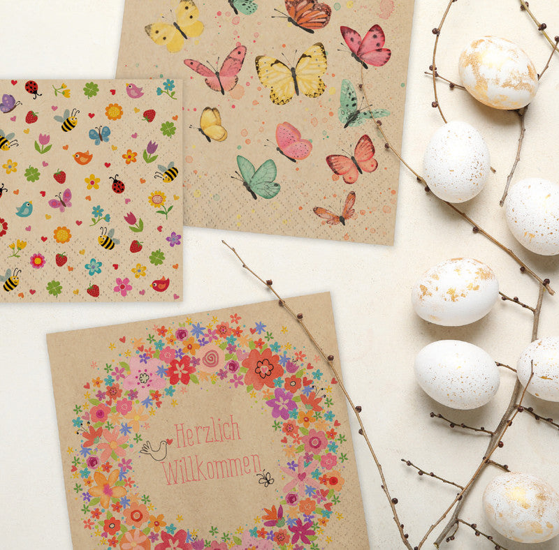 Atelier Servietten Buntes Willkommen – 33 × 33 cm – 3-lagig, Tissue – 20 Stk.
