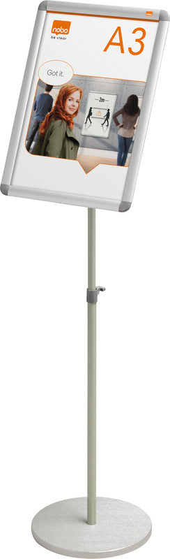 Nobo Infoständer Premium Plus – für A3 hoch/quer, silber/hellgrün, Metall, 300×300×900 mm