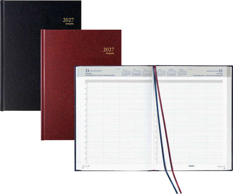 Brepols Bremax 2 Agenda – 1 Tag/2 Seiten, gebunden, 21,0 × 29,0 cm, 2027, Bordeaux, FSC