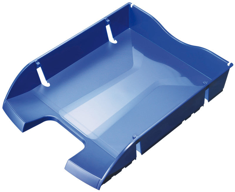 Helit Briefkorb – PET, für A4, C4, stapelbar, mit Beschriftungsfeld, glänzend, blau, B 275 × H 66 × T 355 mm