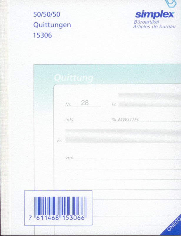 Simplex Quittungsblock – Deutsch, 50 Blatt, A6