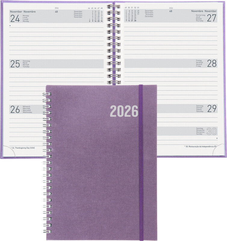 Biella Dispo Term Savanna Agenda – 1 Woche/2 Seiten, Spiralbindung, 14,5 × 20,5 cm, 2026, Lila, FSC