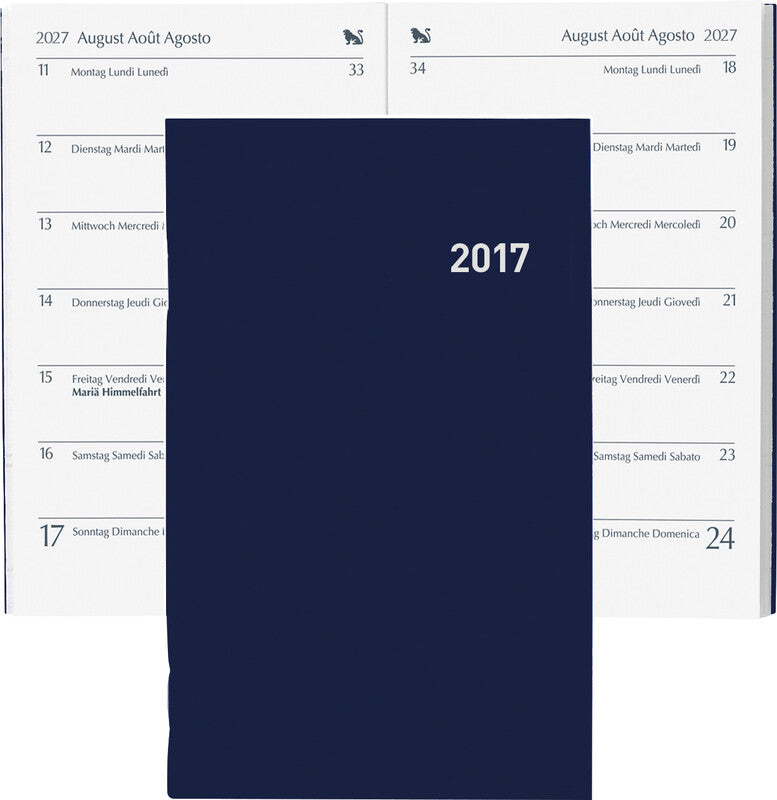 Biella Pratique Agenda – 1 Woche/1 Seite, gebunden, 8,7 × 13,6 cm, Jan–Dez, 2027, dunkelblau, PEFC