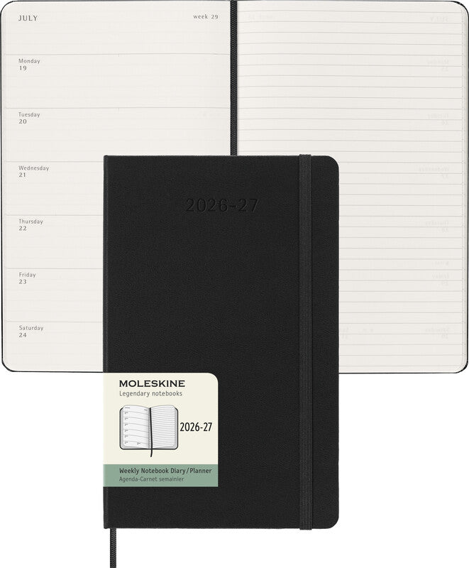 Moleskine Schüleragenda – 1 Woche/1 Seite, gebunden, 13 × 21 cm, 18 Monate Juli–Dezember, 2026/2027, Englisch, FSC