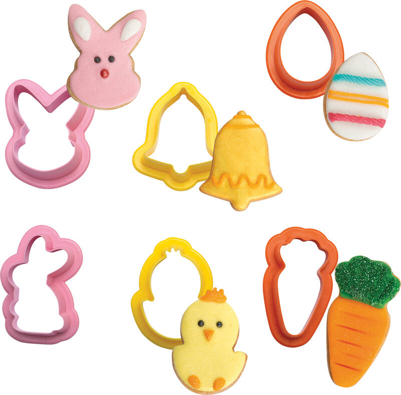 Decora Ausstecher-Set – 6-teilig – Hasenkopf, Glocke, Karotte, Ei, Hase, Küken – Kunststoff – Mehrfarbig