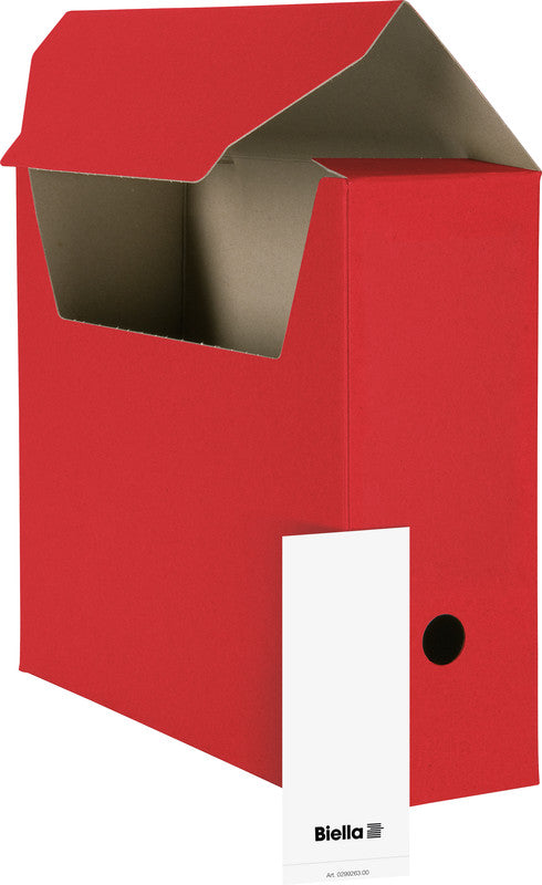 Biella Archivschachtel A4 – mit Einsteckdeckel, Griffloch, 330 × 270 × 100 mm, Rot, Karton, 10er Pack