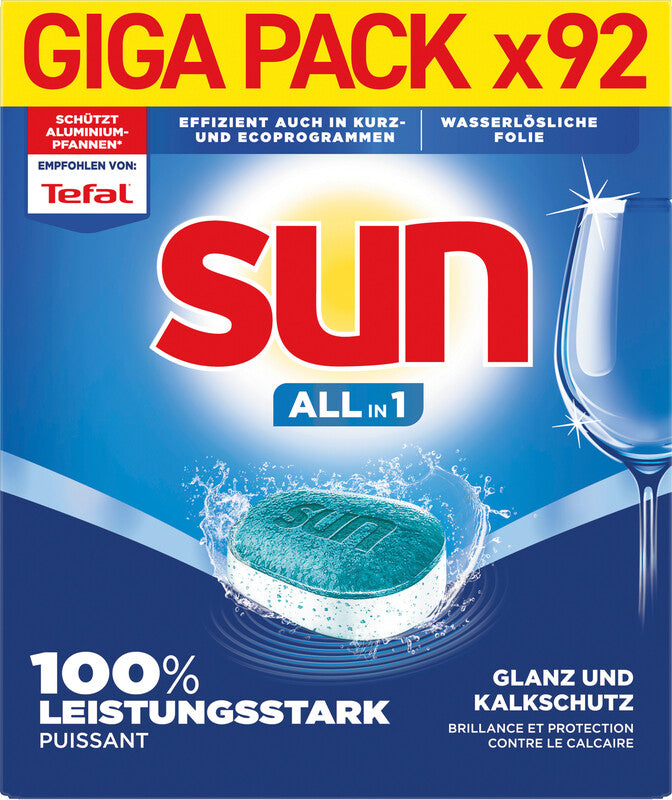 Sun All in 1 Complete Spülmaschinentabs – für Geschirrspüler – 92 Tabs